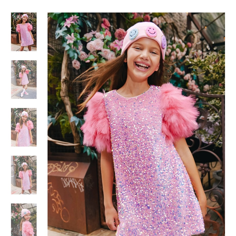 Lola + The Boys Pink Sequin Dress with Fluffy Sleeves